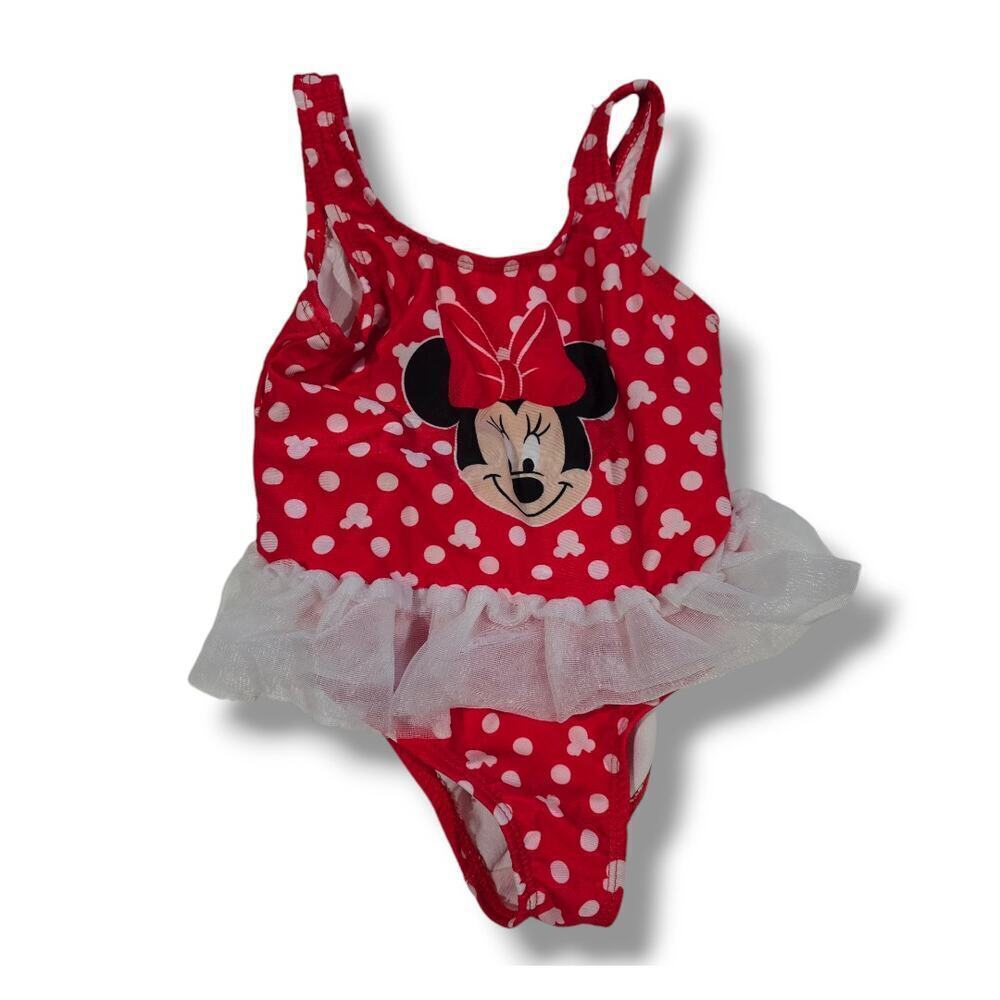 Disney Baby Girls Red Polka-Dot Minnie Mouse Tulle One-Piece Swimsuit – 24 Mo.